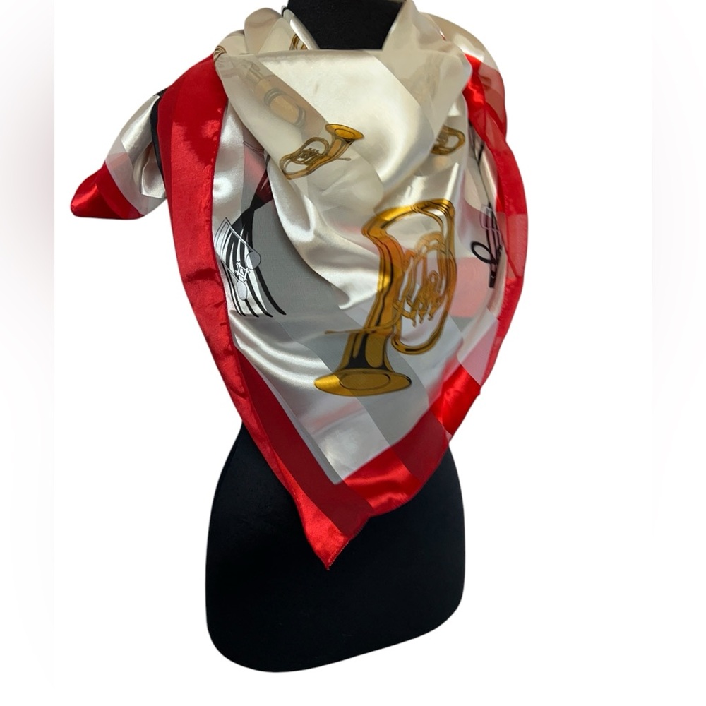 Red Gold Christmas Holiday Symphony Scarf 36” Square Winds Horns Concert Band